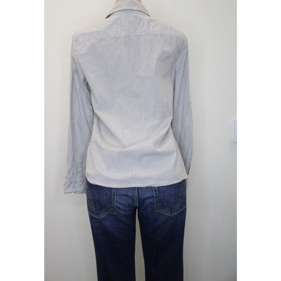 BANANA REPUBLIC Shirt Womens 10 Stretch Long Sleeve Striped Ruffled Collared - Picture 3 of 8